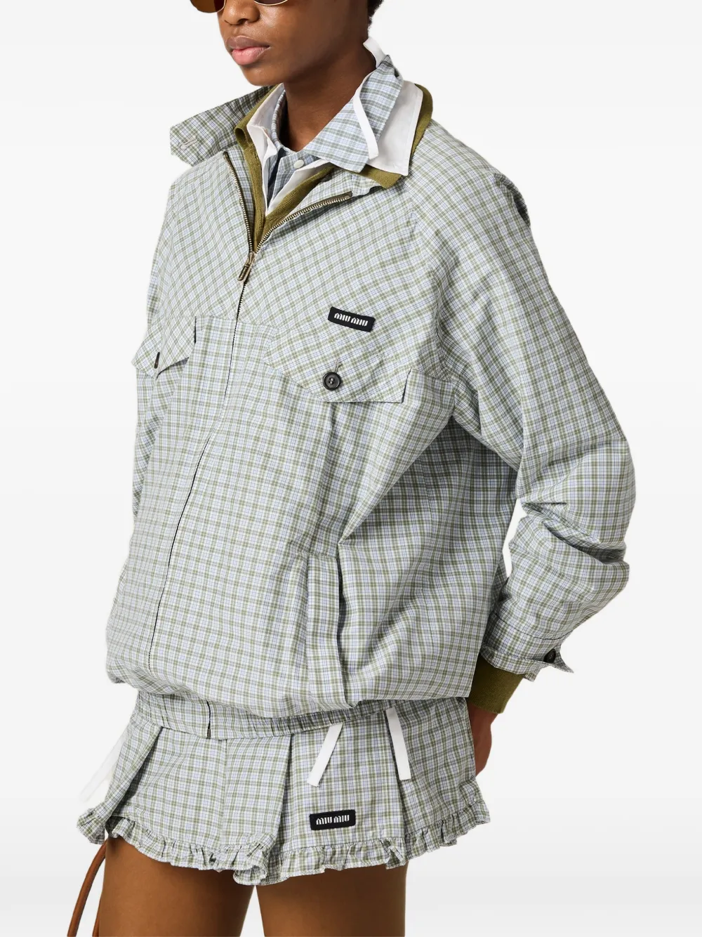Miu Geruit shirtjack van technische stof Wit