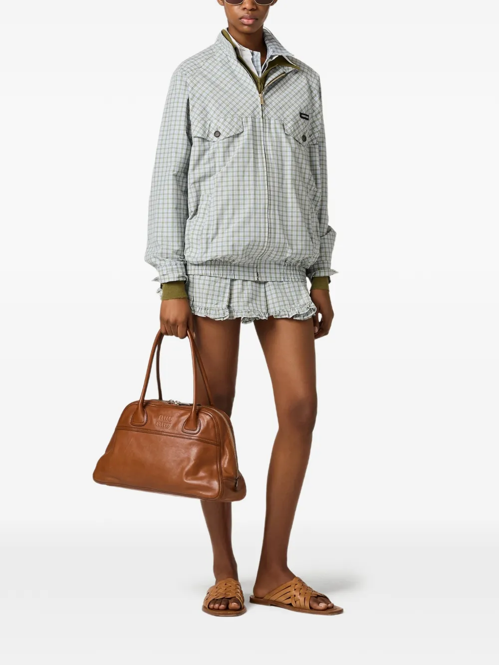 Miu Geruit shirtjack van technische stof Wit