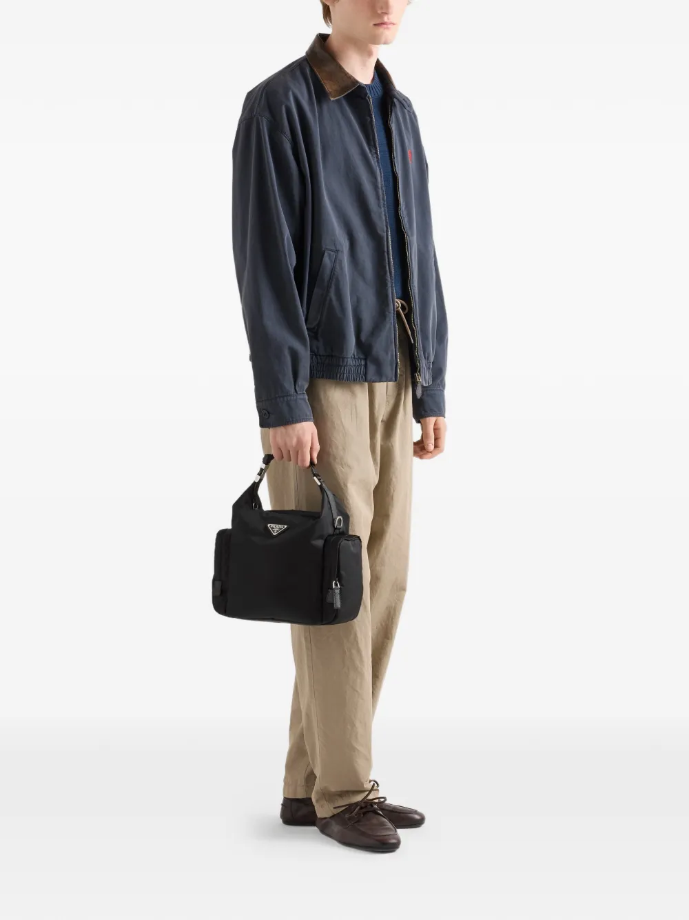 Prada Re-Nylon en Saffiano leren schoudertas Zwart