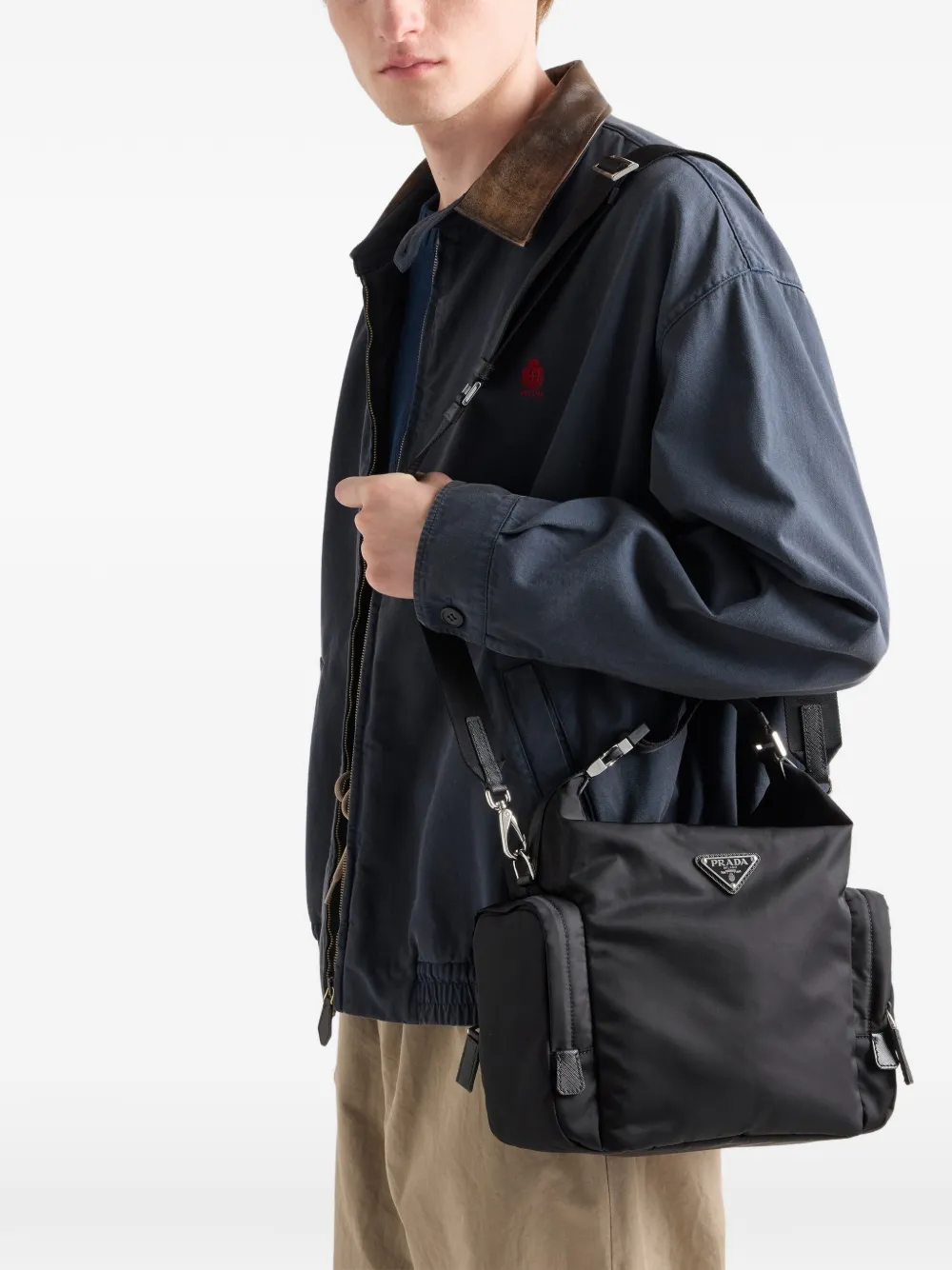 Prada Re-Nylon en Saffiano leren schoudertas Zwart