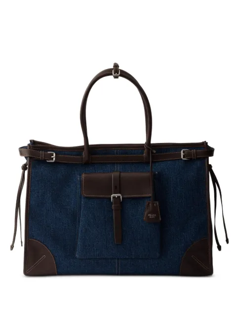Prada Bonnie denim and leather tote bag