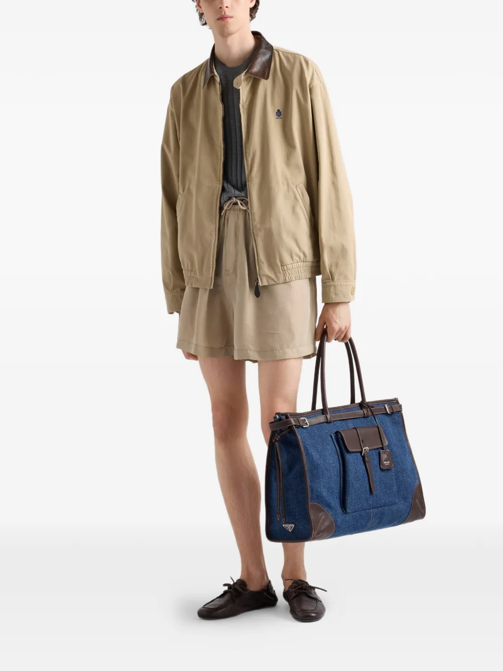 Prada Bonnie denim en leren shopper Blauw