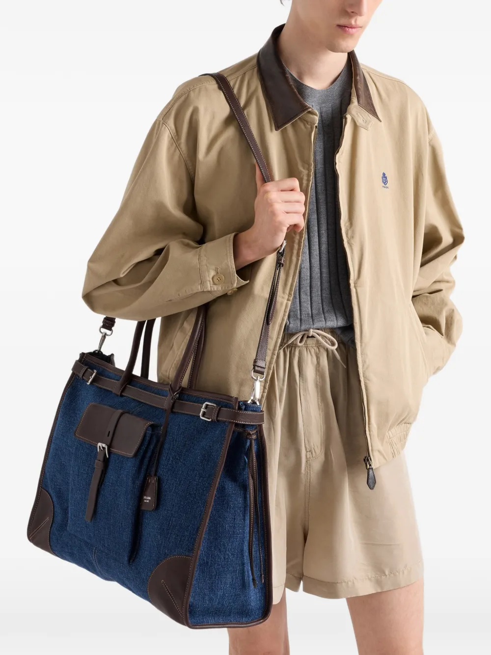 Prada Bonnie denim en leren shopper Blauw