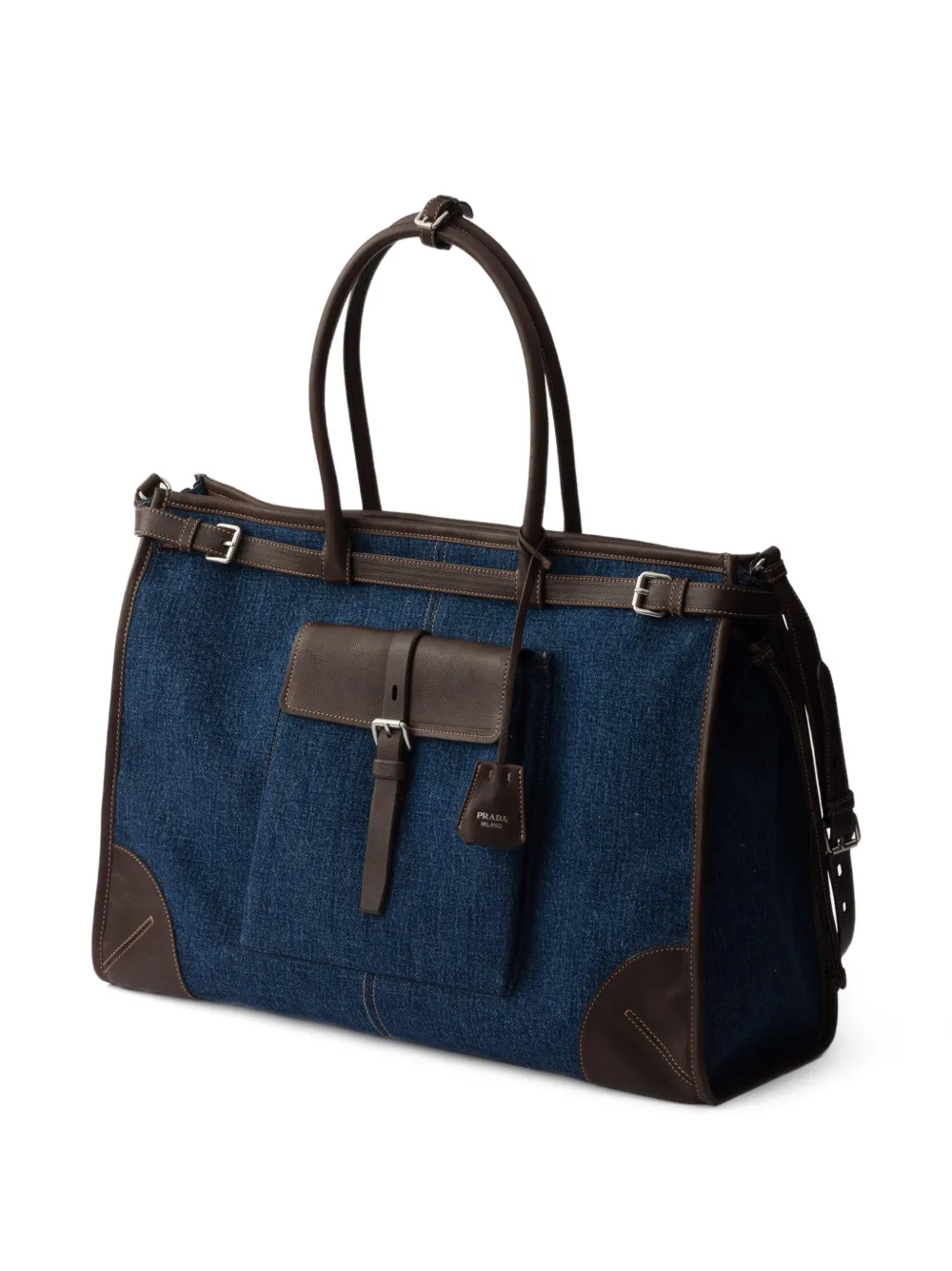 Prada Bonnie denim en leren shopper Blauw