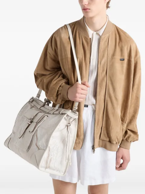 Prada Bonnie printed linen and leather tote bag