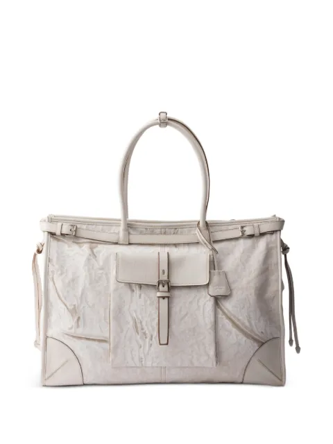 Prada Bonnie printed linen and leather tote bag