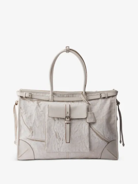 Prada Bonnie printed linen and leather tote bag