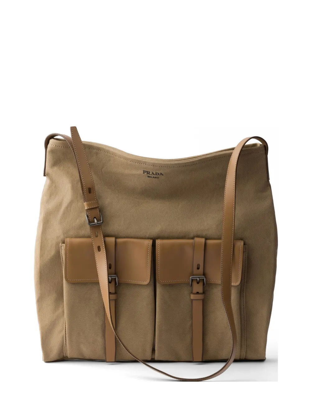Prada Route canvas and leather shoulder bag - Nude