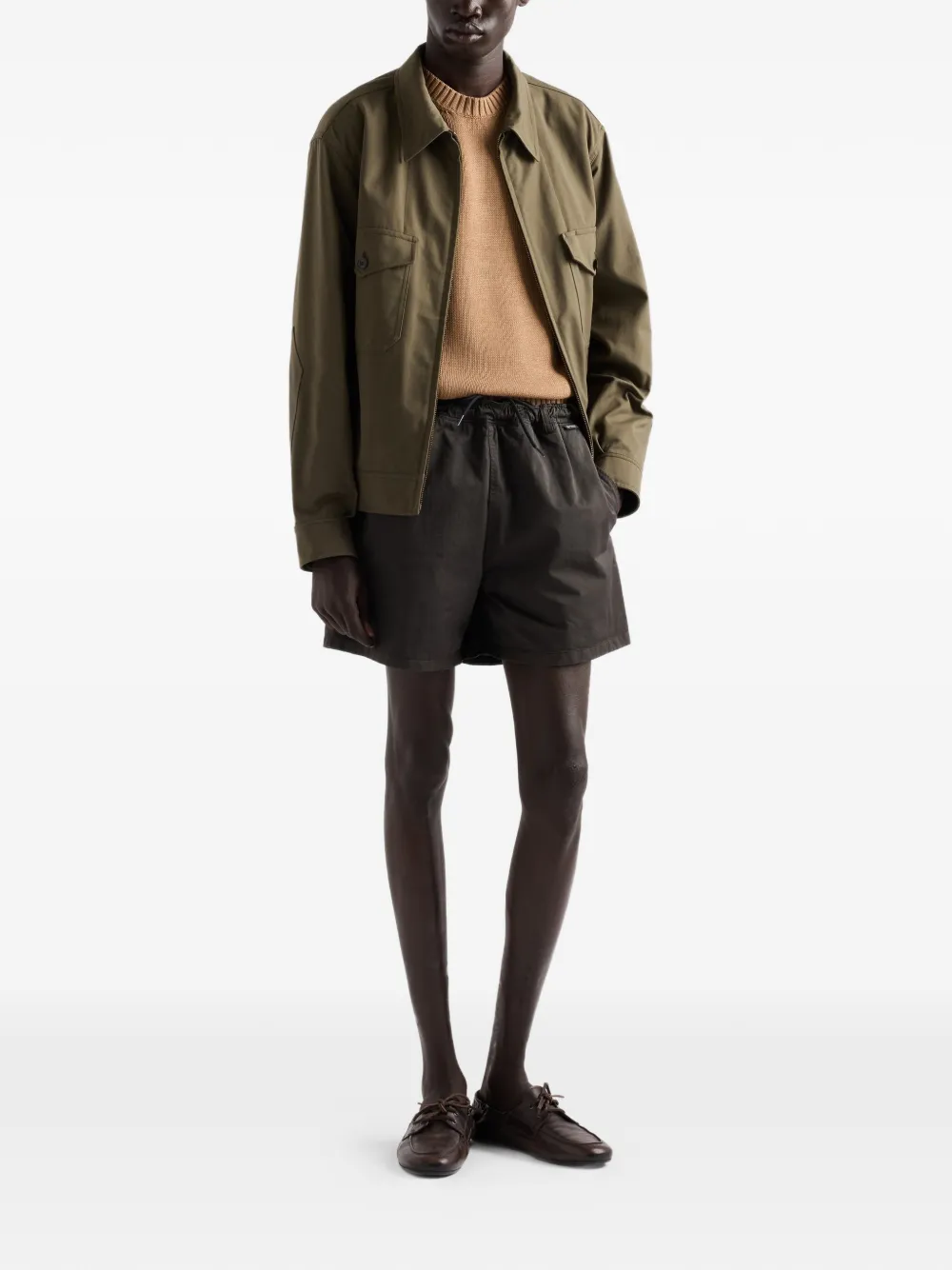 Prada Trui met geborduurd logo en geribbelde afwerking Beige