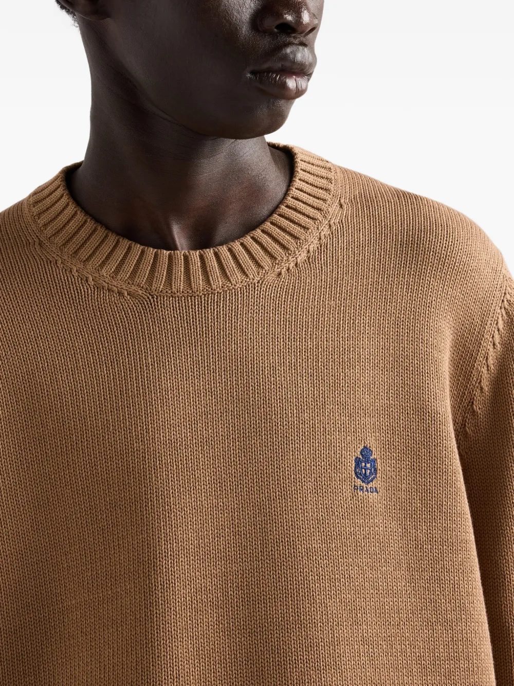Prada Trui met geborduurd logo en geribbelde afwerking Beige