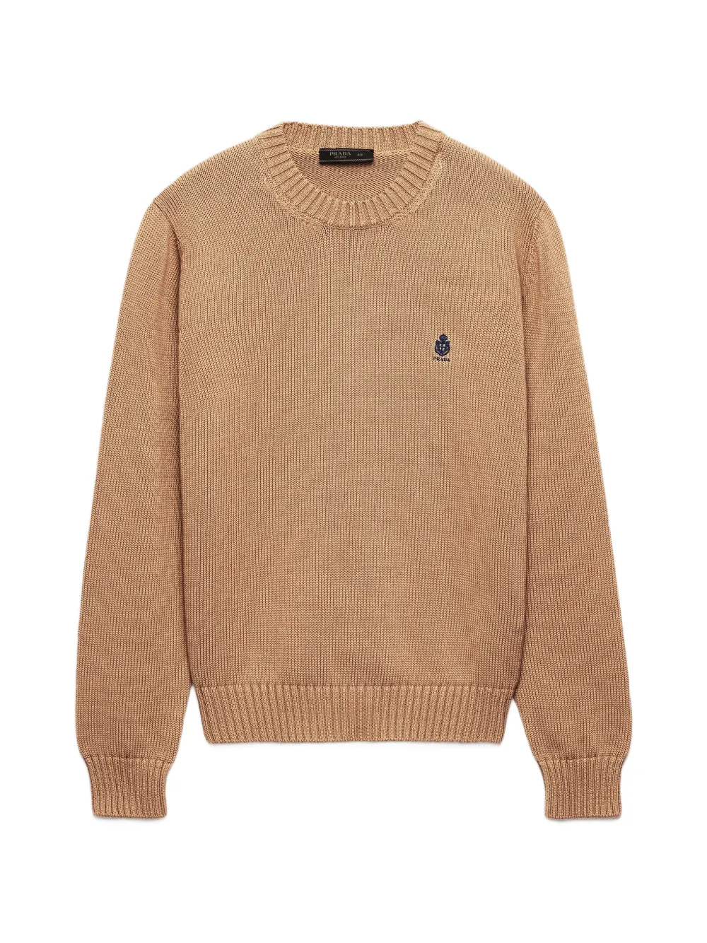 Prada logo-embroidered ribbed-trim cotton sweater - Nude