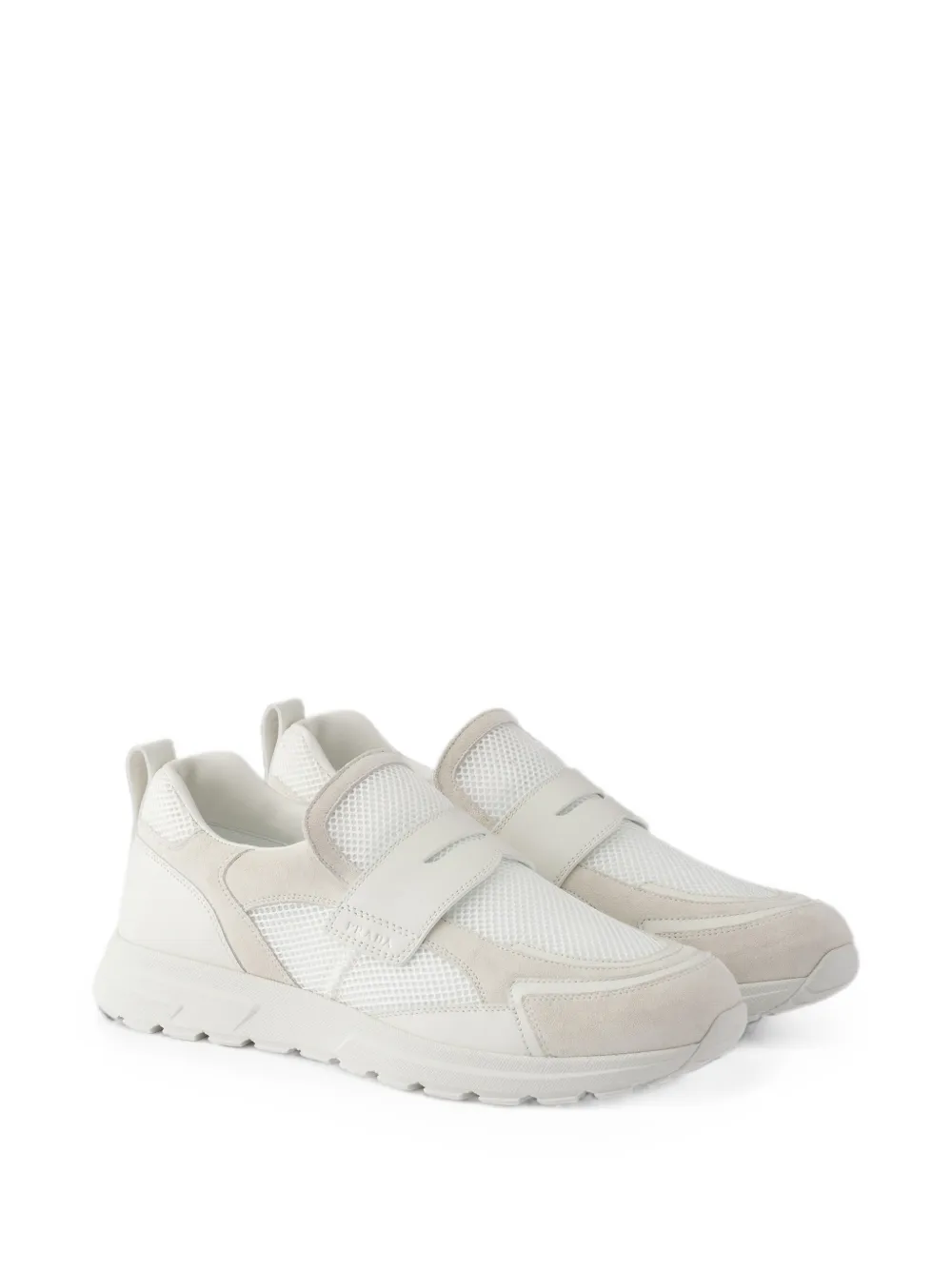 Prada Prax mesh fabric and leather loafers Wit