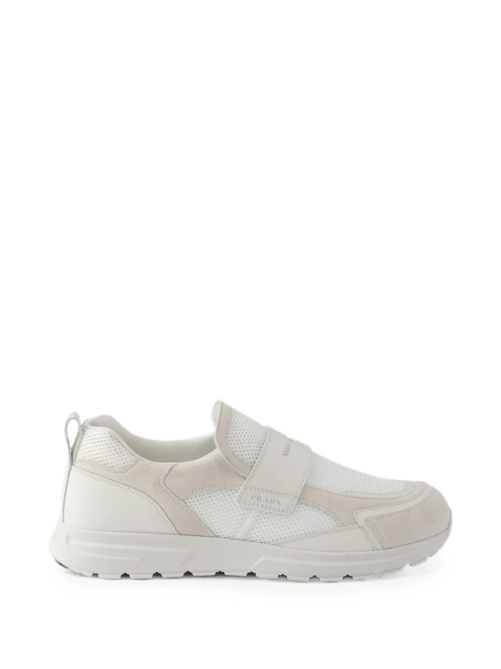 Prada Prax mesh fabric and leather loafers - Weiß