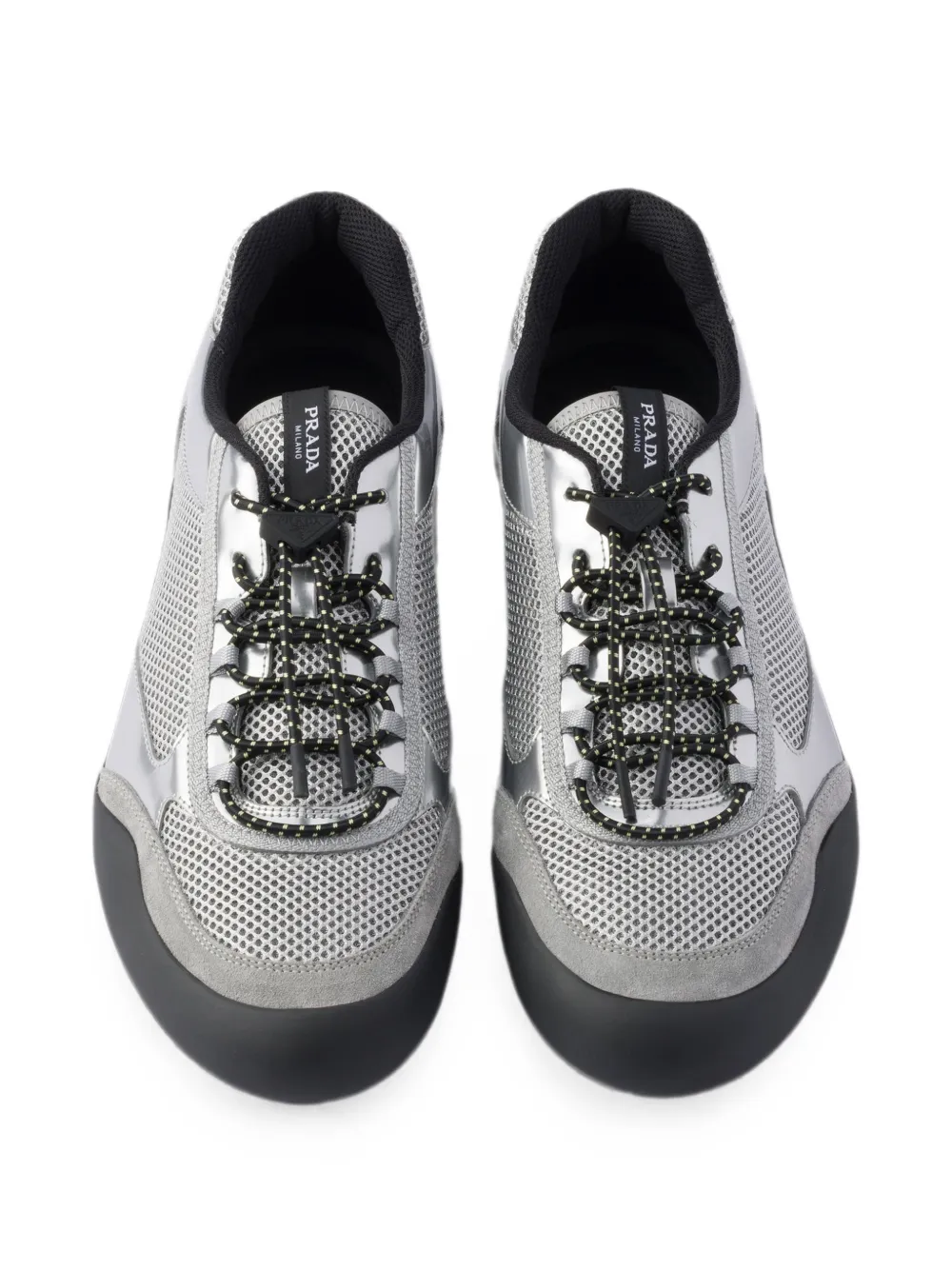 Prada Speedrock mesh-fabric and metallic-leather sneakers Grijs