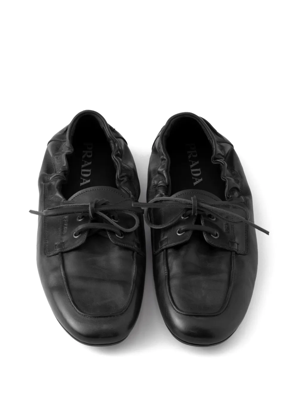 Prada Shuffle Antiqued Leather Laced Shoes | Black | FARFETCH