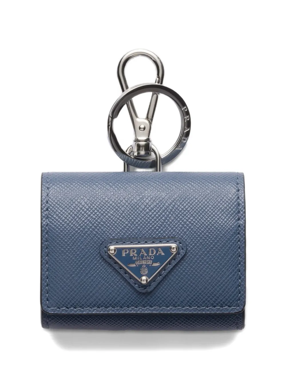 Prada Saffiano Leather Headphone Case With Keychain In Blue