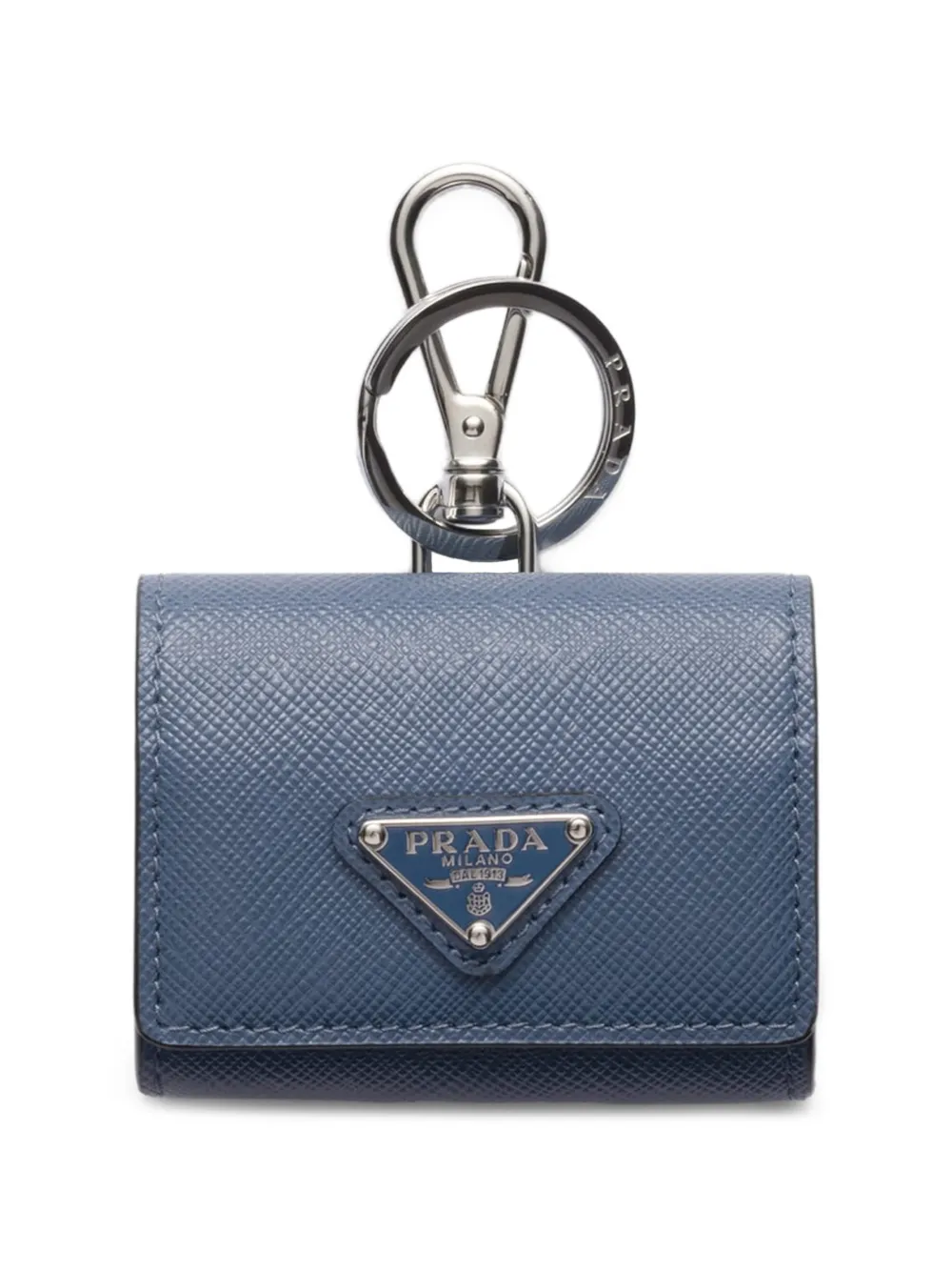 Prada Saffiano leather headphone case with keychain - Blu