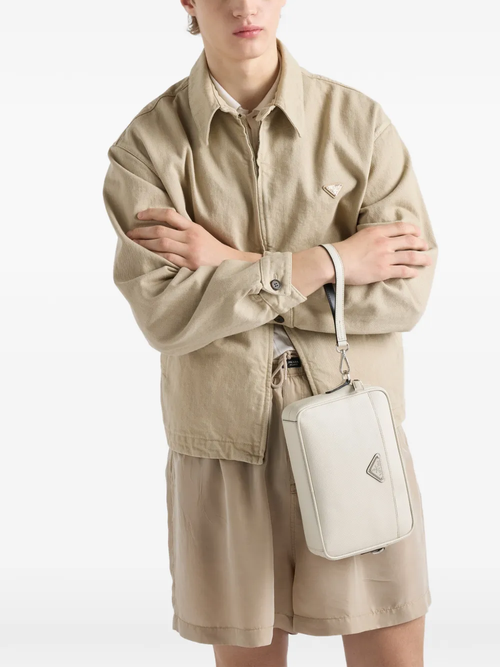 Prada Leren schoudertas Beige