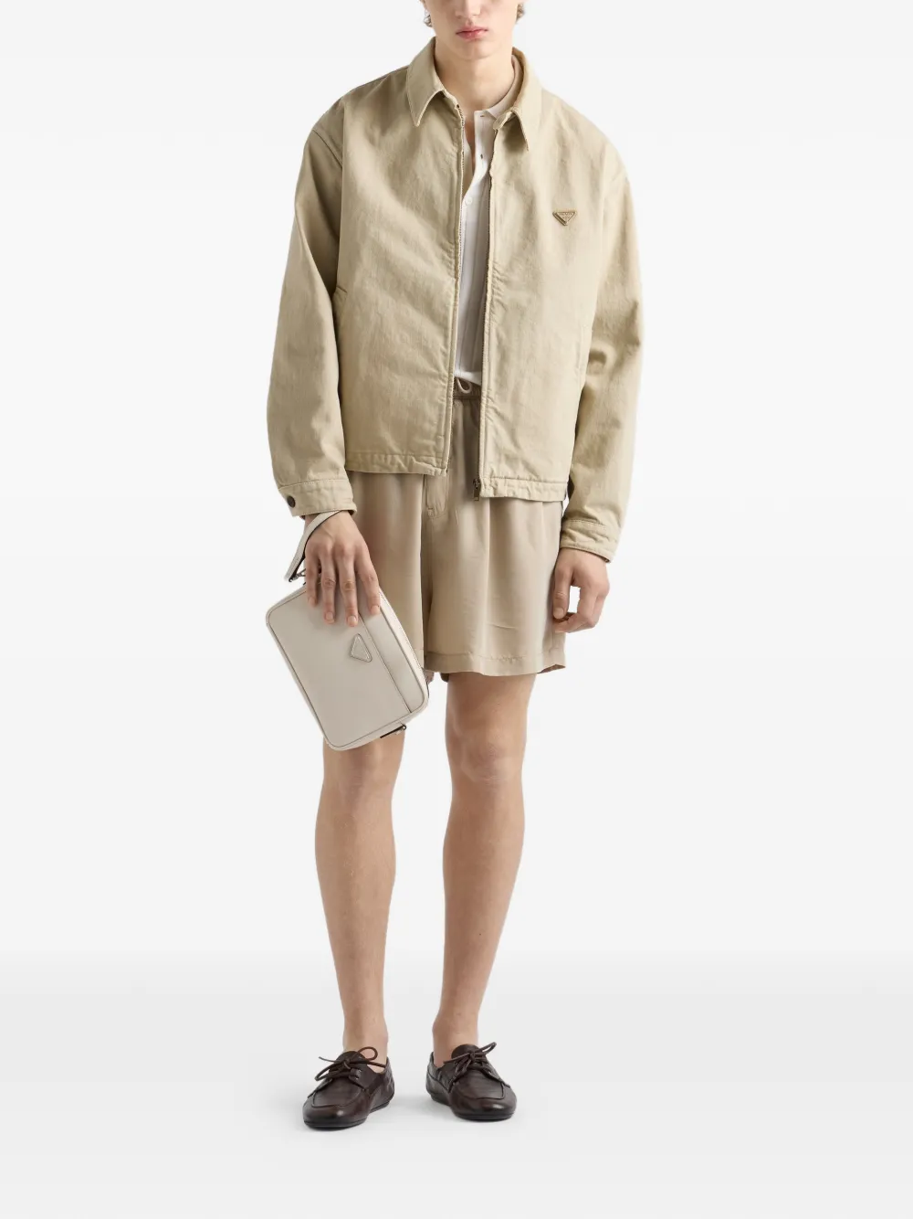 Prada Leren schoudertas Beige