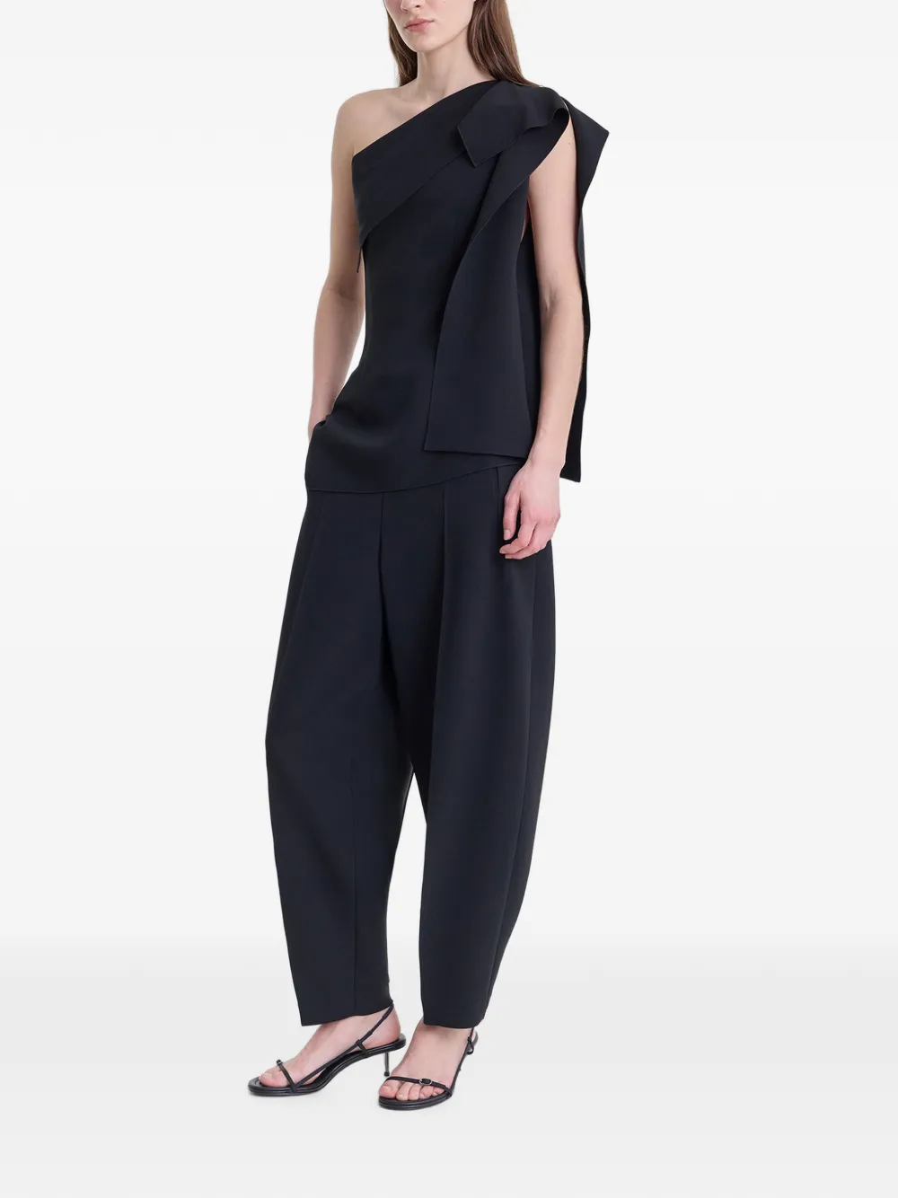 FFORME One-shoulder Draped Top in Black, view 3