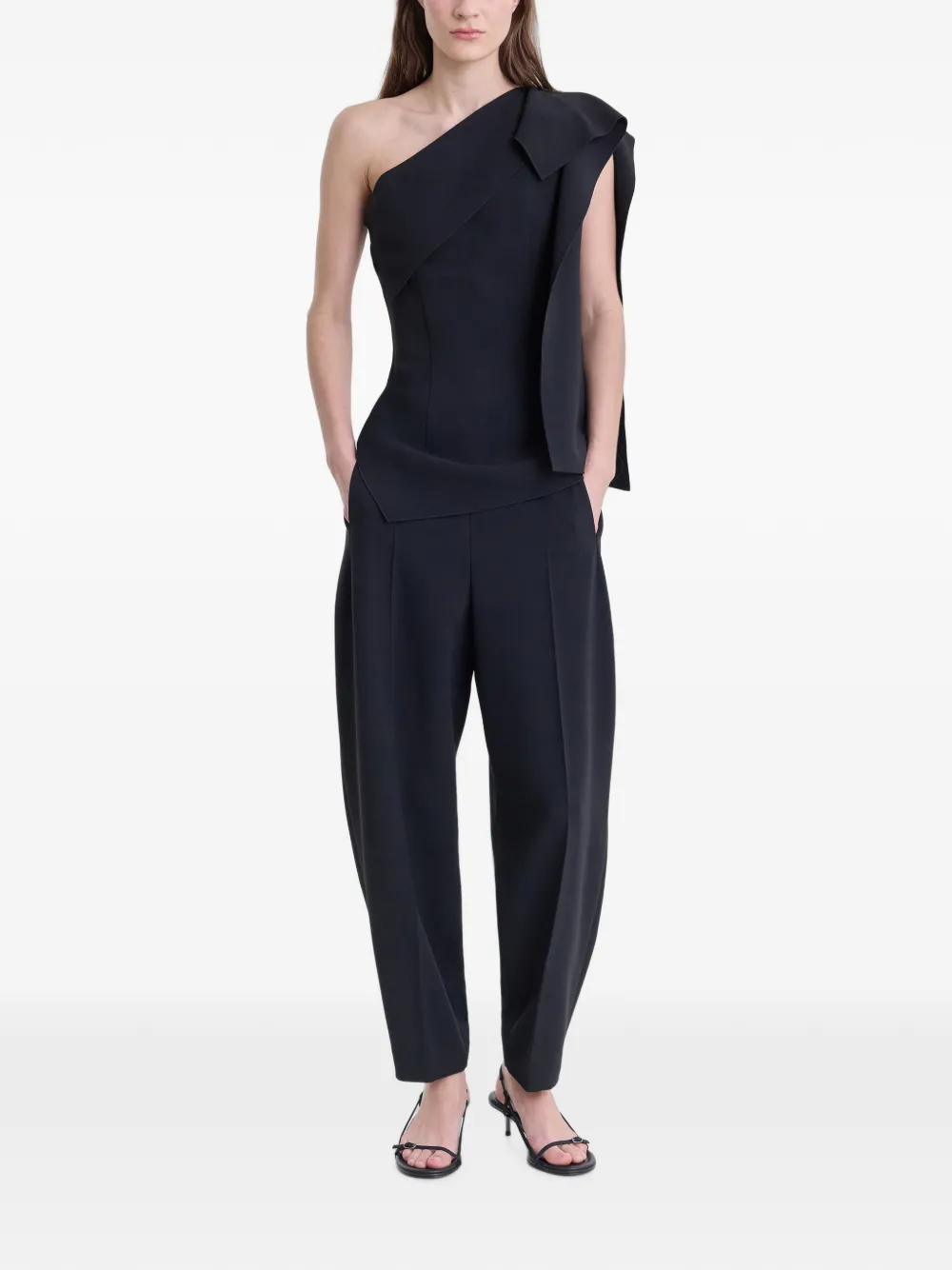 FFORME One-shoulder Draped Top in Black, view 2