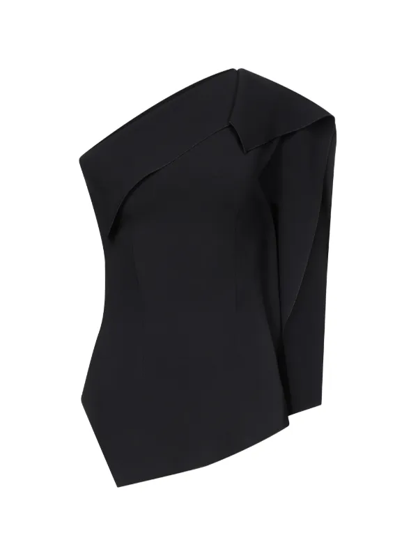 Fforme One-shoulder Draped Top in Black