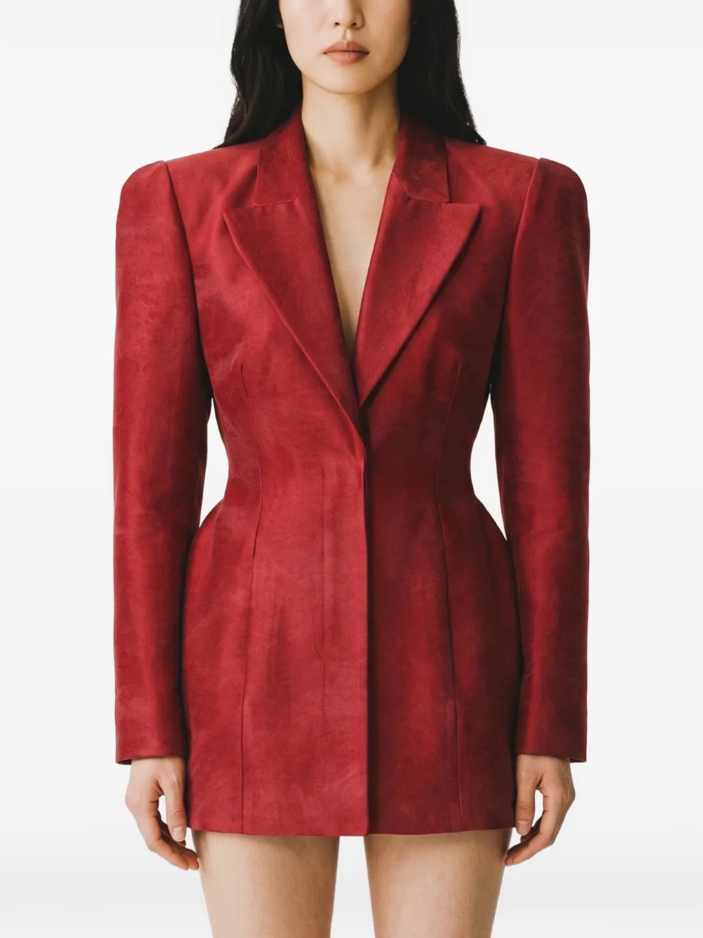 Magda Butrym Blazer met gesmockte taille en puntige revers Rood