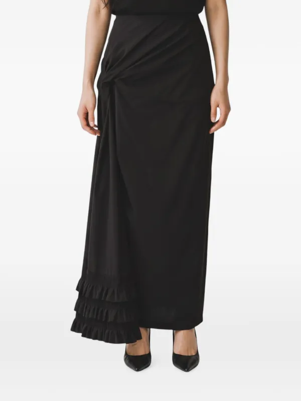 Magda Butrym Ruffled Gathered Maxi Skirt in Black