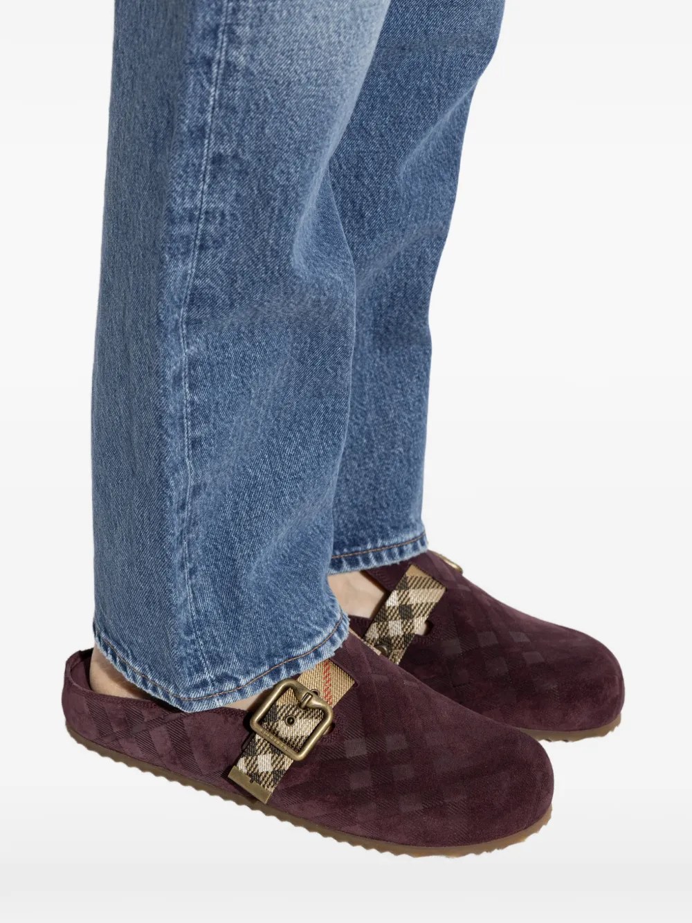 Burberry check-pattern buckle-fastening flat mules Rood