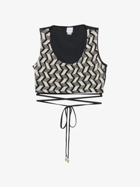 COTAZUR zigzag-knit tie-fastening top
