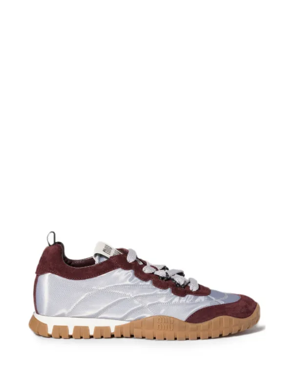 Miu Miu Tyre Technical Fabric and Suede Sneakers in Silver