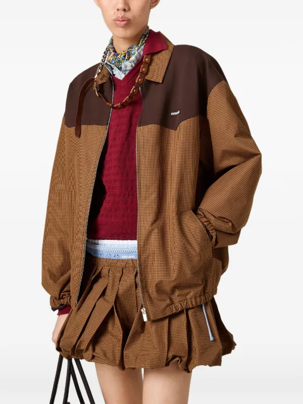 Miu Miu Jaqueta Com Estampa Xadrez | Marrom | FARFETCH BR