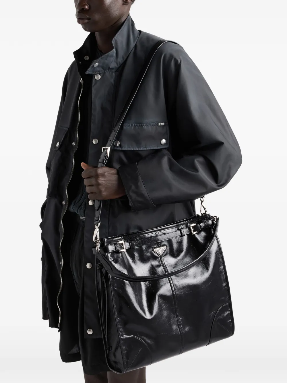 Prada Bonnie leren schoudertas met gespdetail Zwart