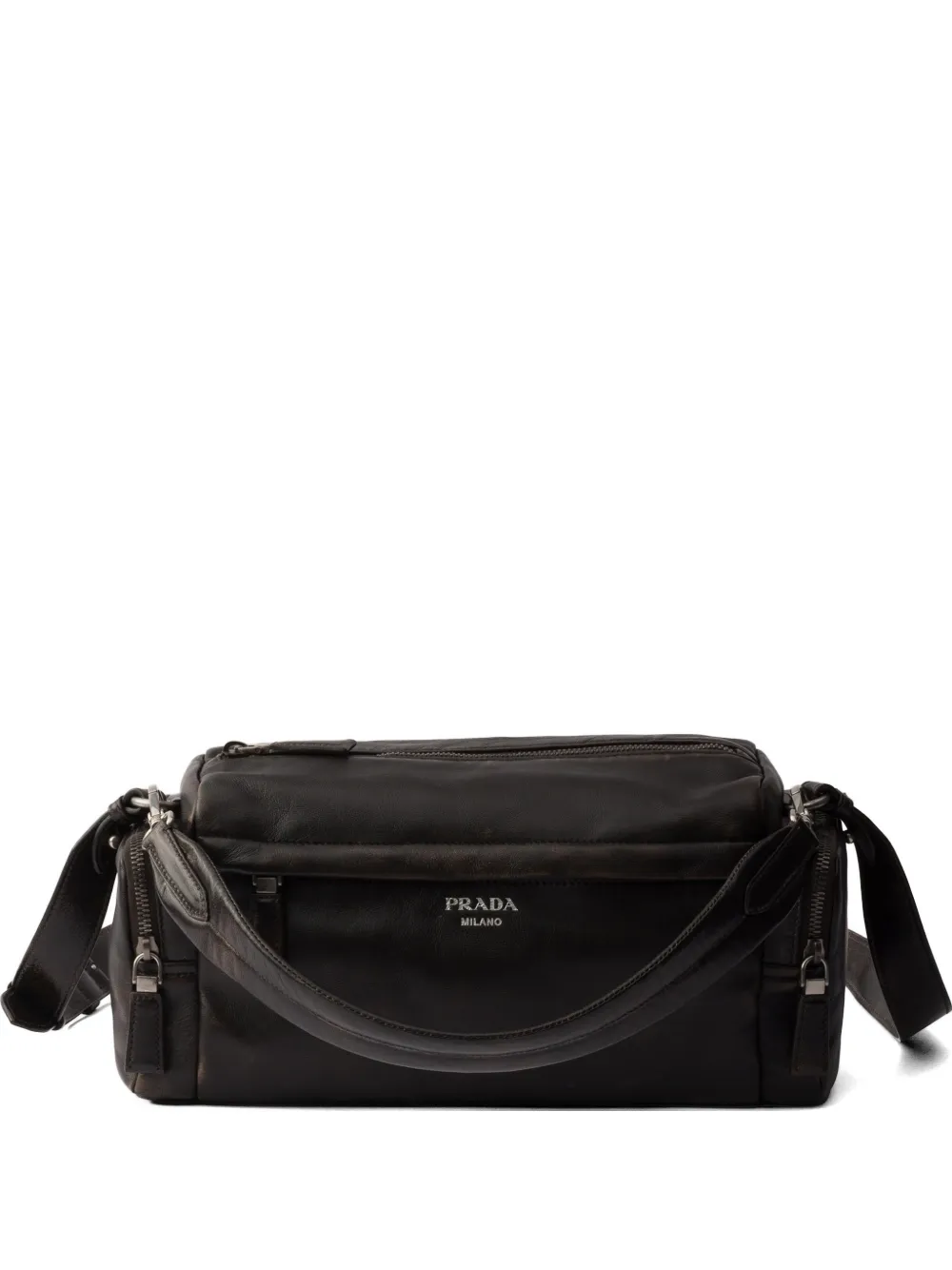 Prada distressed nappa leather shoulder bag - Braun