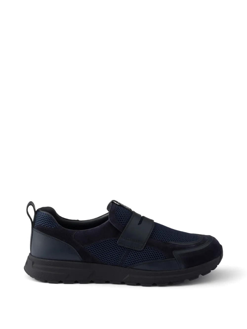 Prada Prax mesh fabric and leather loafers - Blu