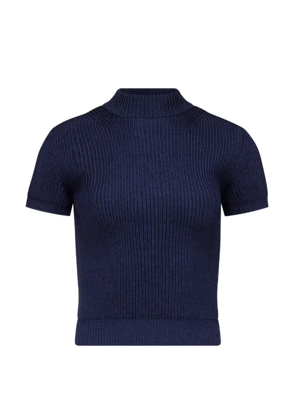 Fforme Ribbed-knit Short-sleeve Top in Blue
