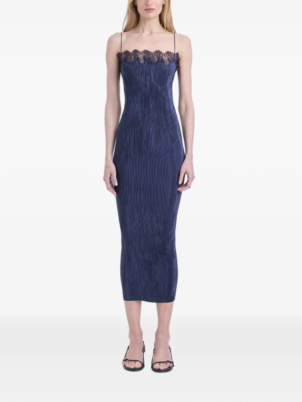 FFORME Lumie lace-trimmed plissé dress - Blu