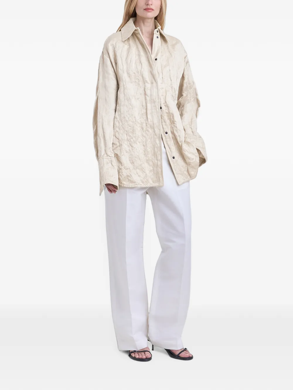 FFORME Ozzy Crinkled-effect Shirt in Neutrals, view 2