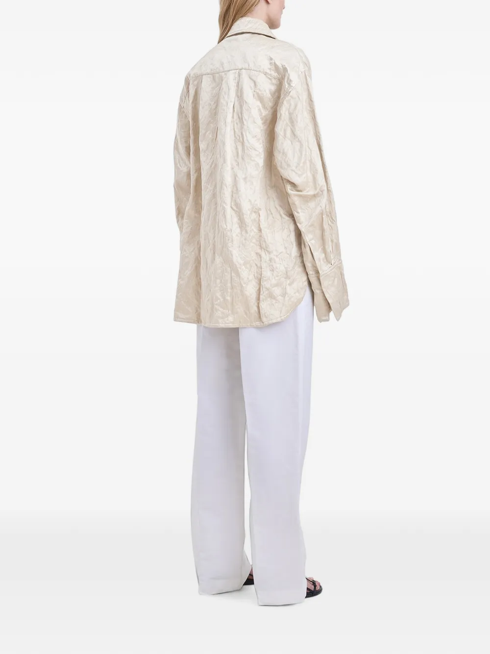 FFORME Ozzy Crinkled-effect Shirt in Neutrals, view 3