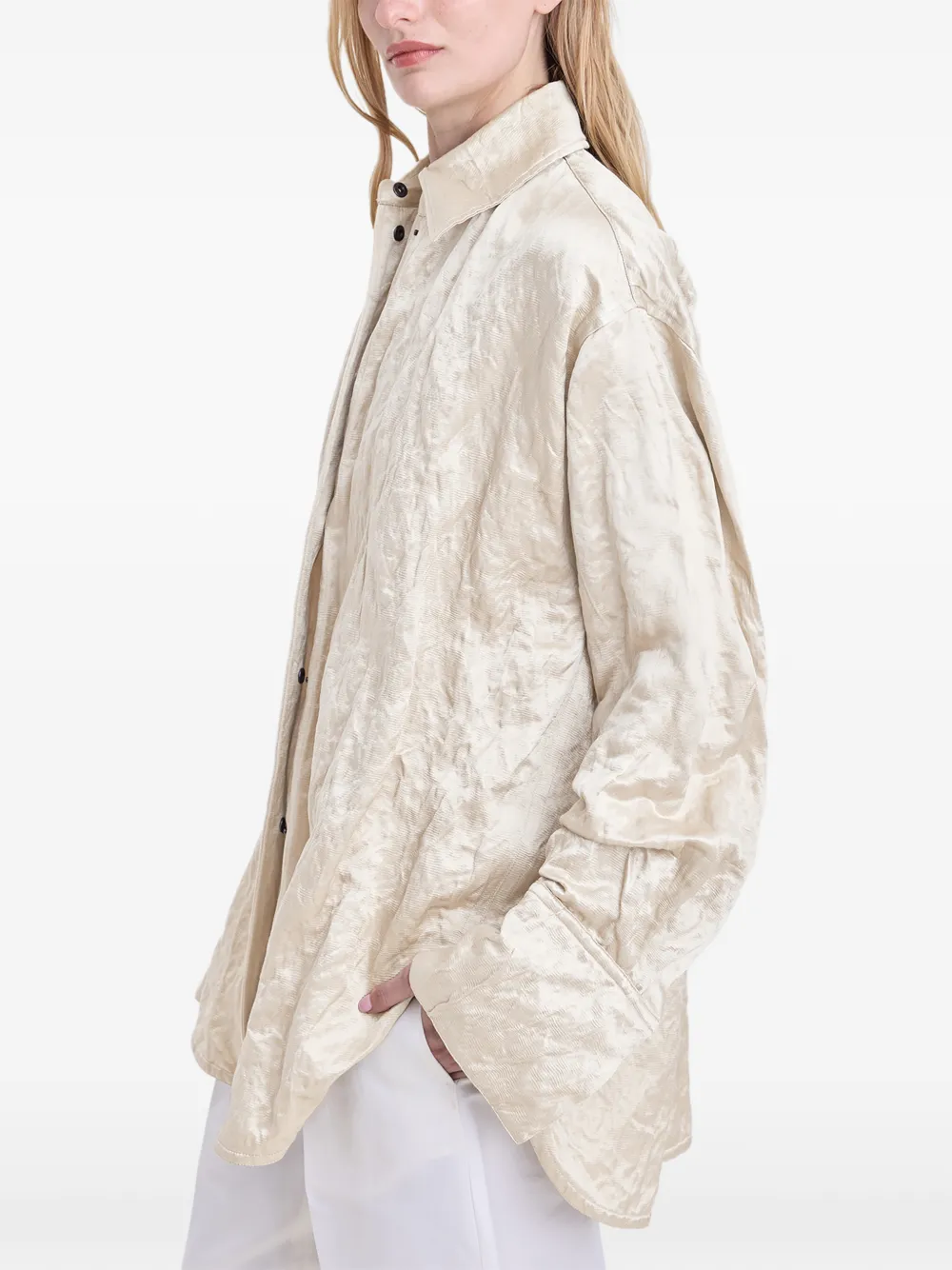 FFORME Ozzy Crinkled-effect Shirt in Neutrals, view 4