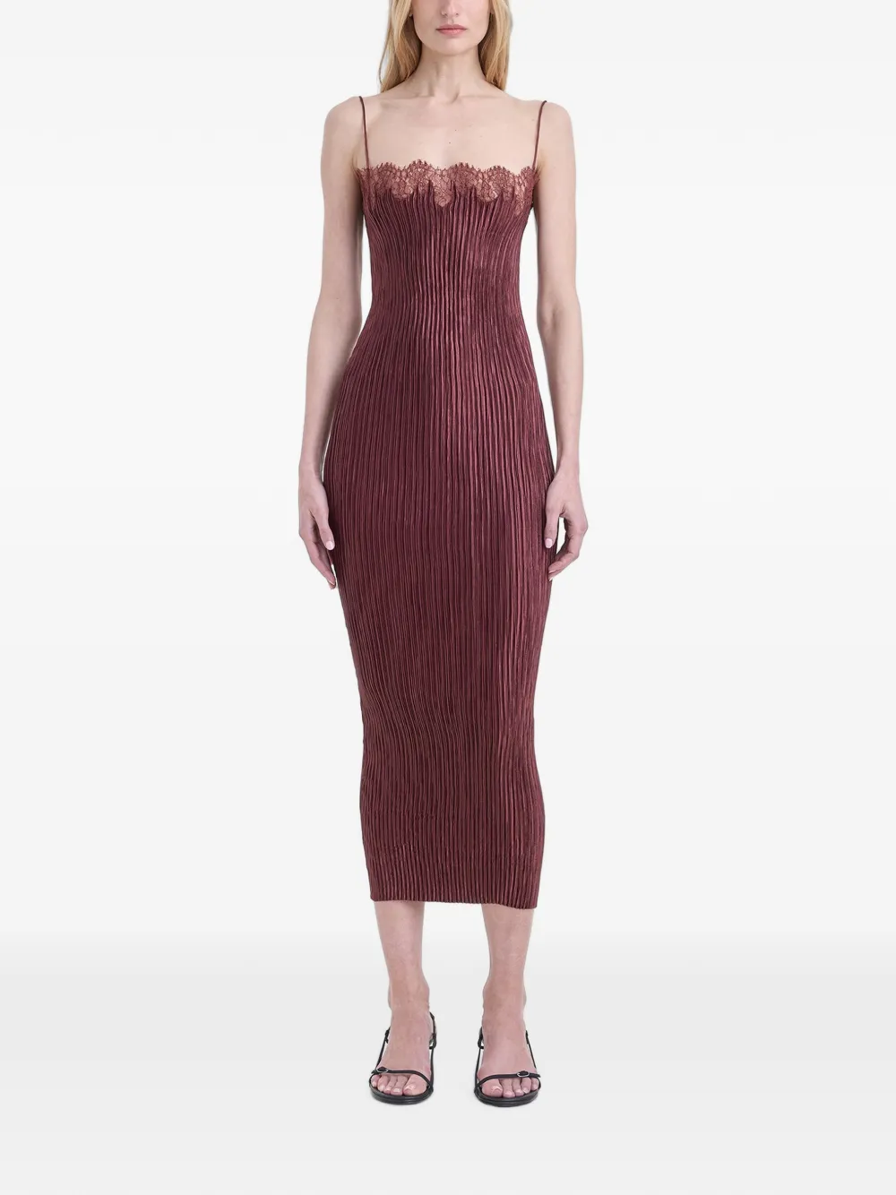 FFORME lace-trim pleated dress - Rosso