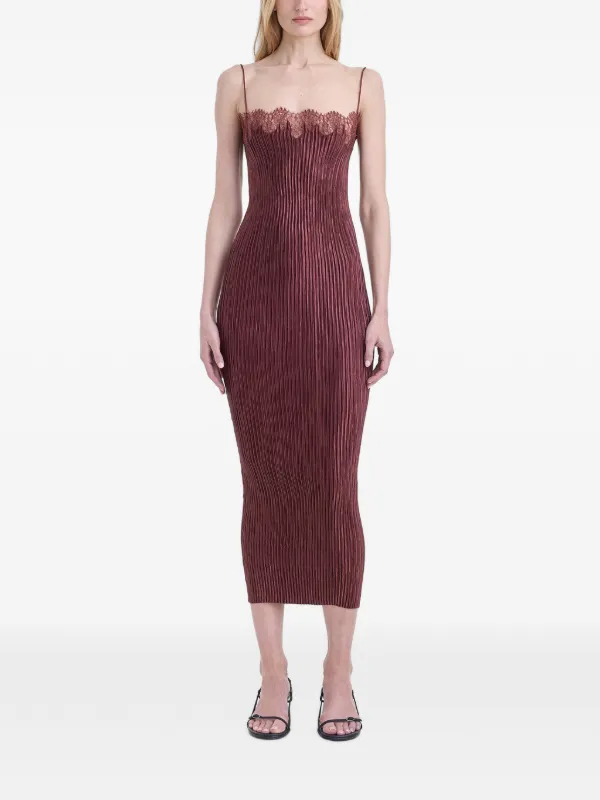 fforme knit dresses Lumie Lace-Trim Plisse Midi Slip Dress, Deepborde, Women's, 42 Category:HOLIDAY DRESSES