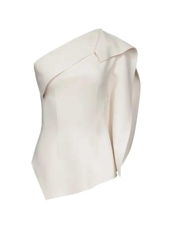 Fforme One-shoulder Ruffled Top in Neutrals