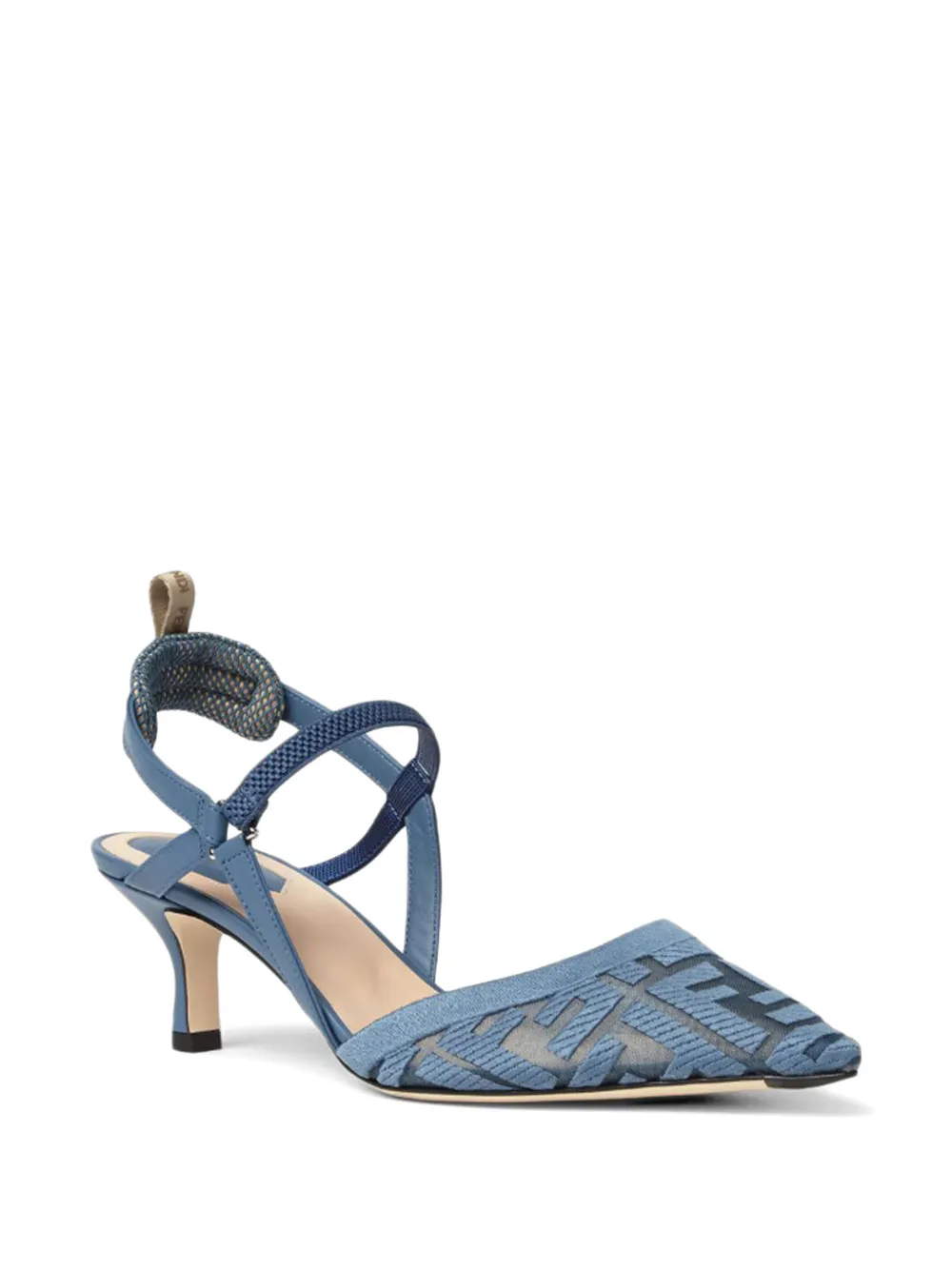 FENDI Colibrì Lite FF-embroidered heeled pumps Blauw