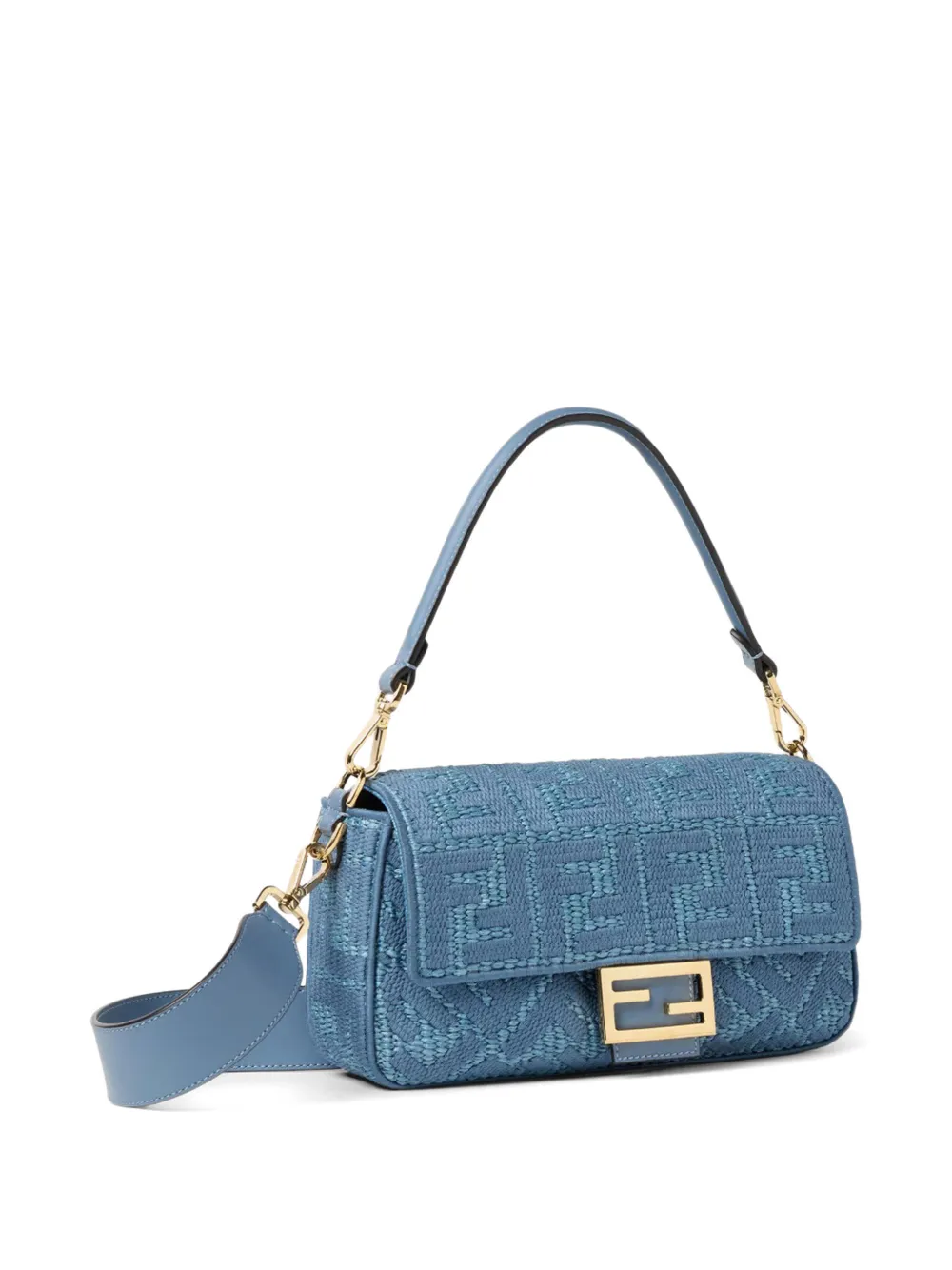 FENDI Medium Baguette schoudertas met FF-borduurwerk Blauw