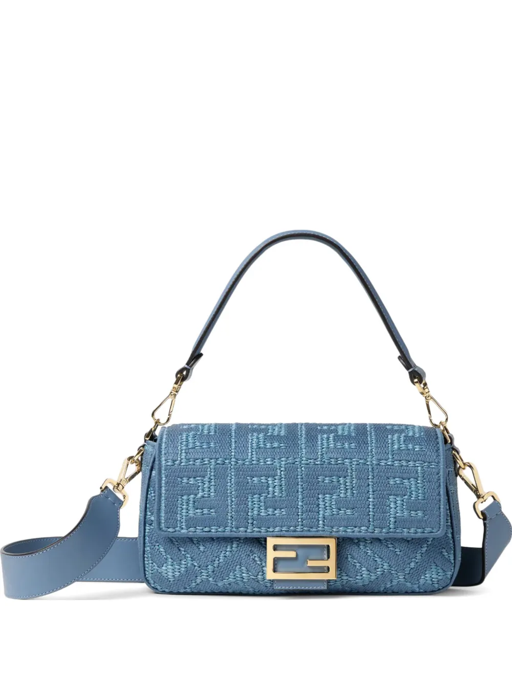 FENDI medium Baguette FF-embroidered shoulder bag - Blu