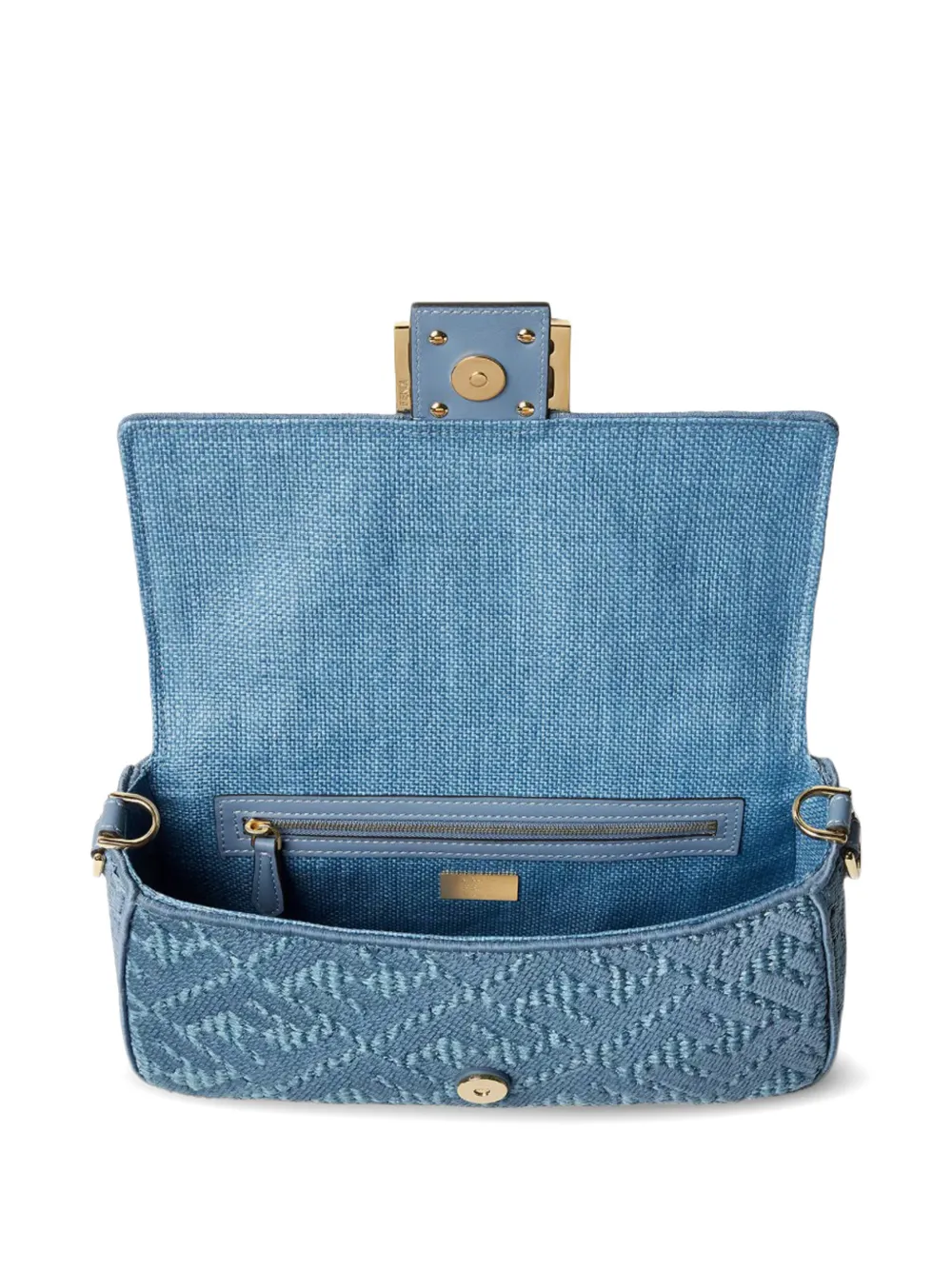 FENDI Medium Baguette schoudertas met FF-borduurwerk Blauw
