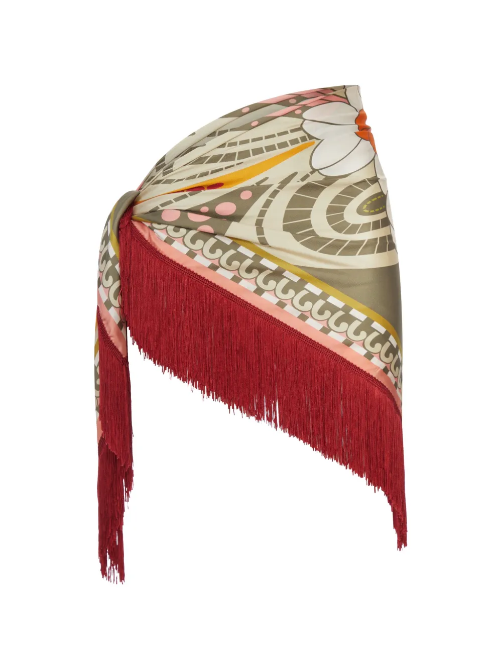 La DoubleJ Foulard sjaal met print en franje Groen