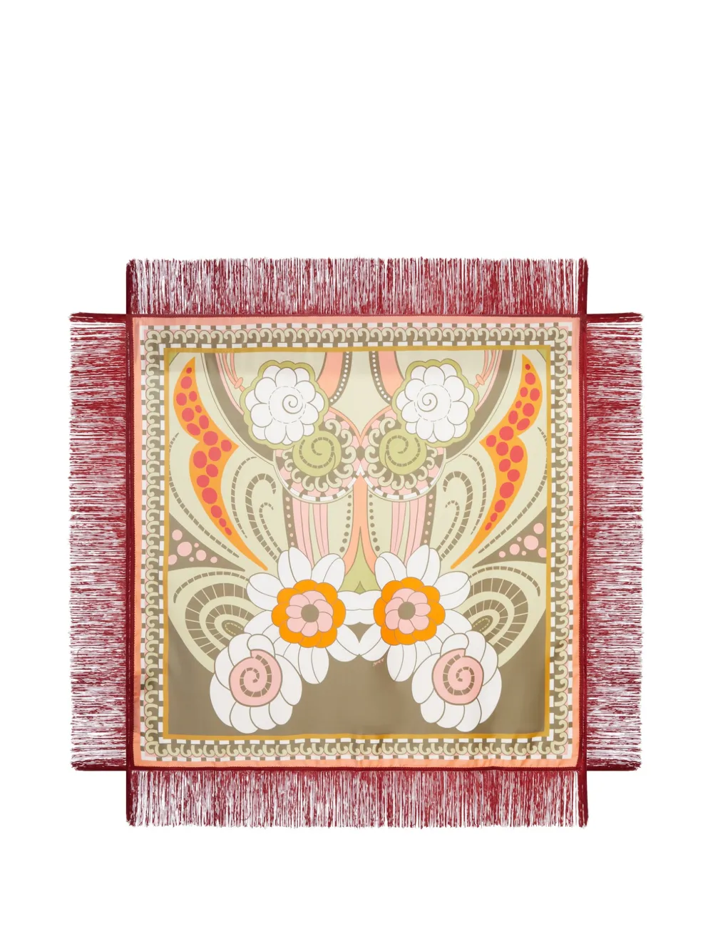 La Doublej Foulard Ornamental-print Fringed Scarf In Orange