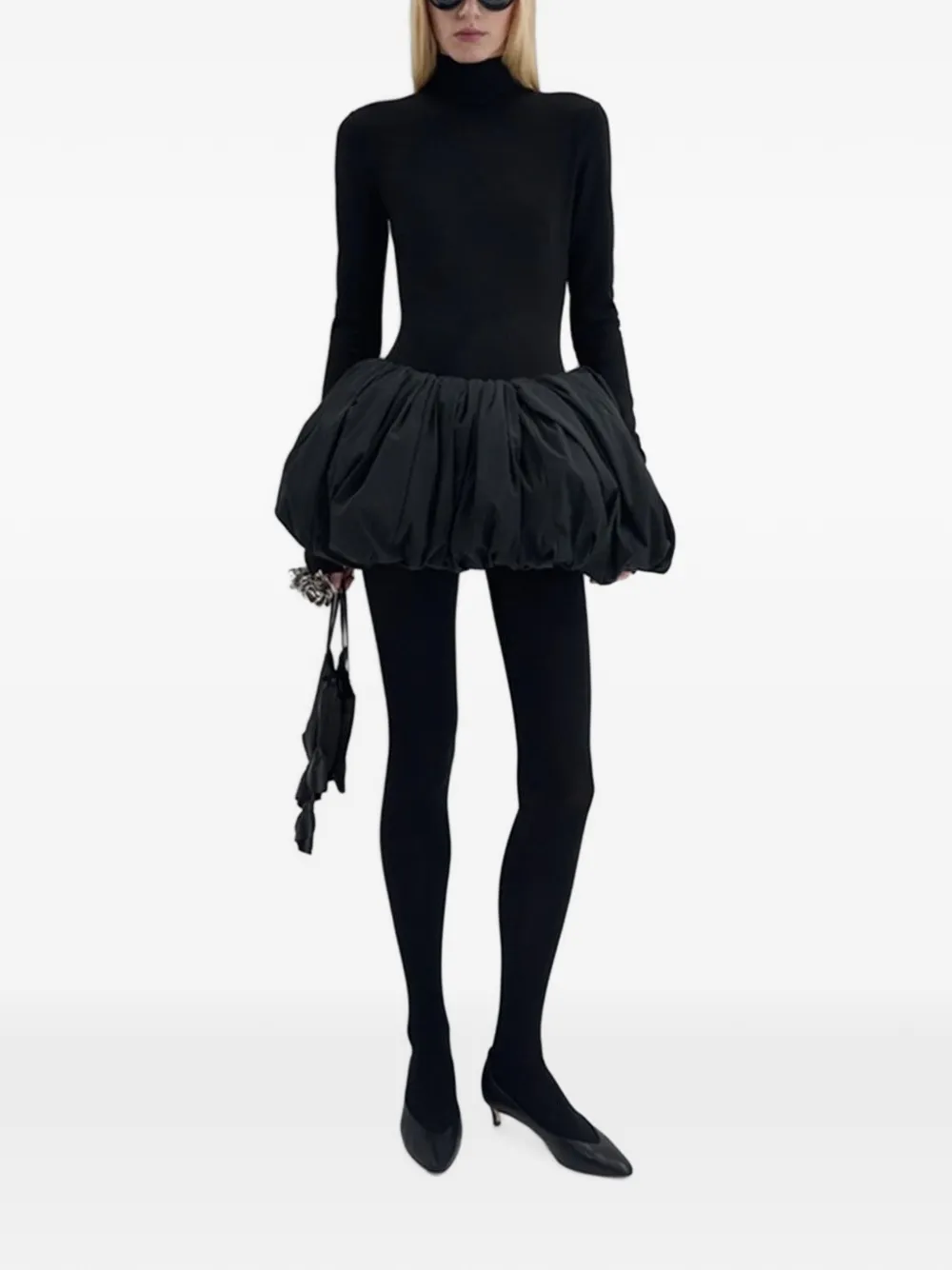 Magda Butrym puff-skirt high-neck mini dress Zwart